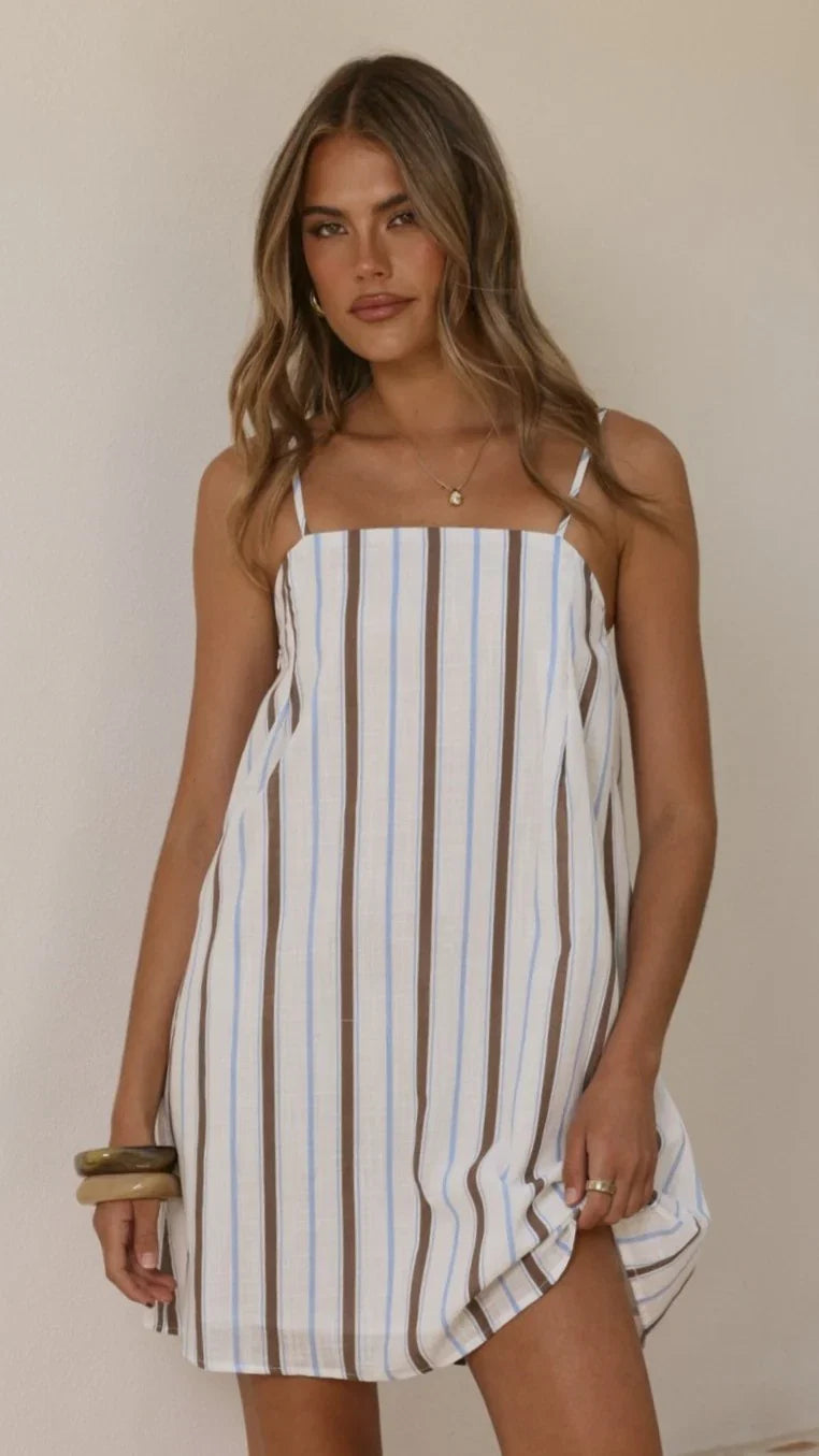 Bethani Mini Dress Choc Blue Stripe