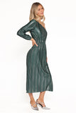 Pontee One Shoulder Pleated Midi Dress Green