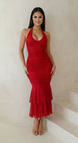 Nerisse Halter Midi Dress Red