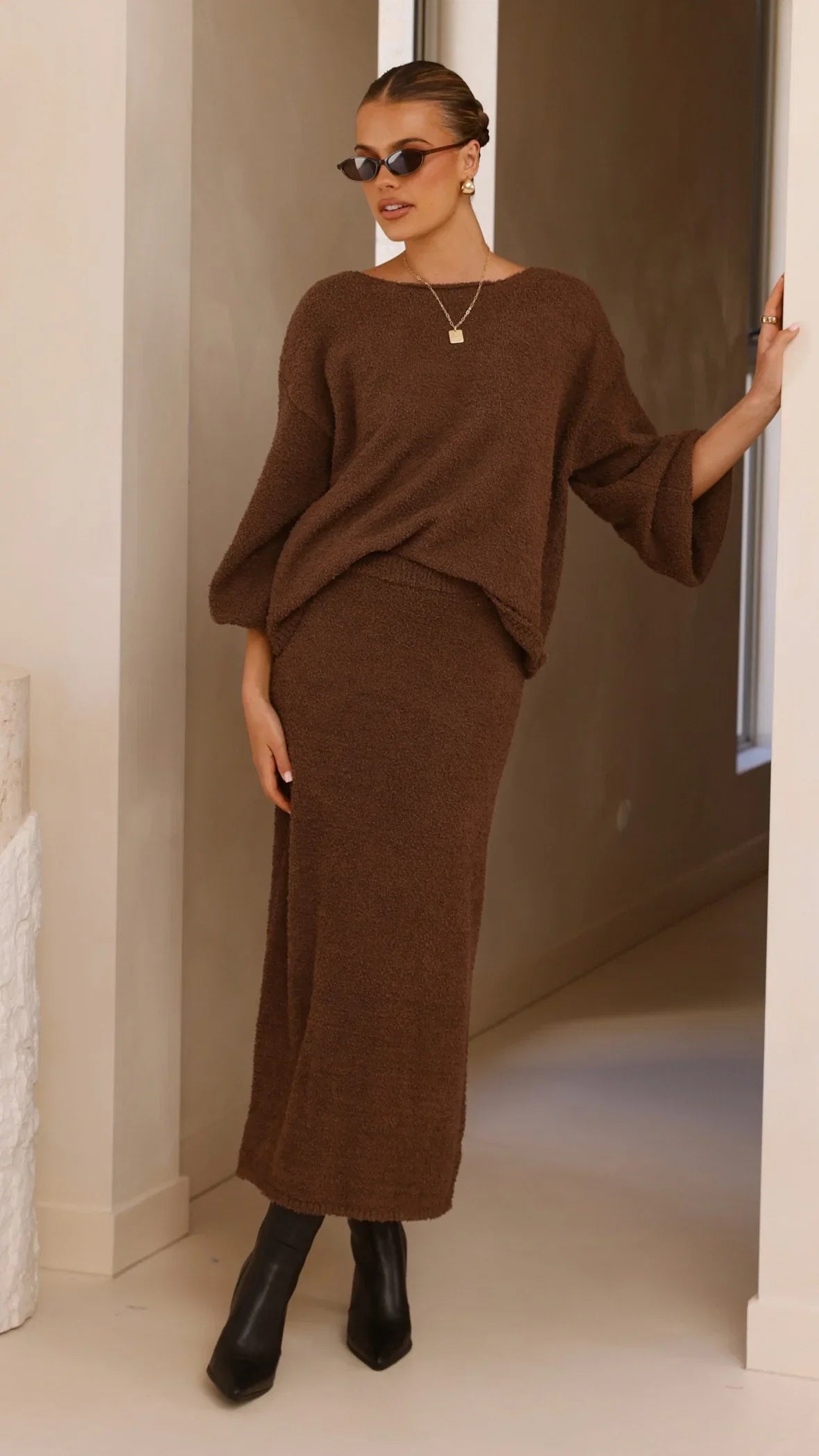 Cohen Knit Midi Skirt Chocolate