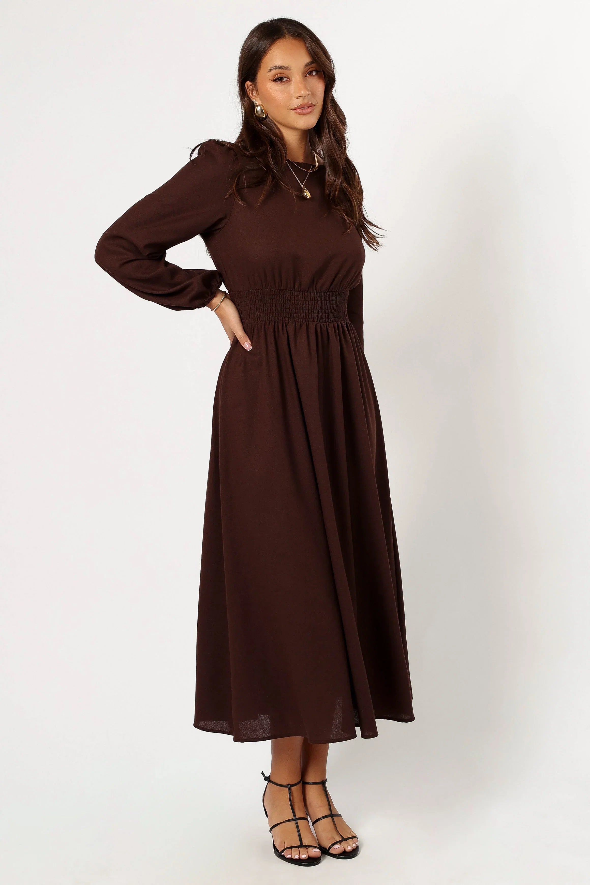 Roman Long Sleeve Maxi Dress Brown