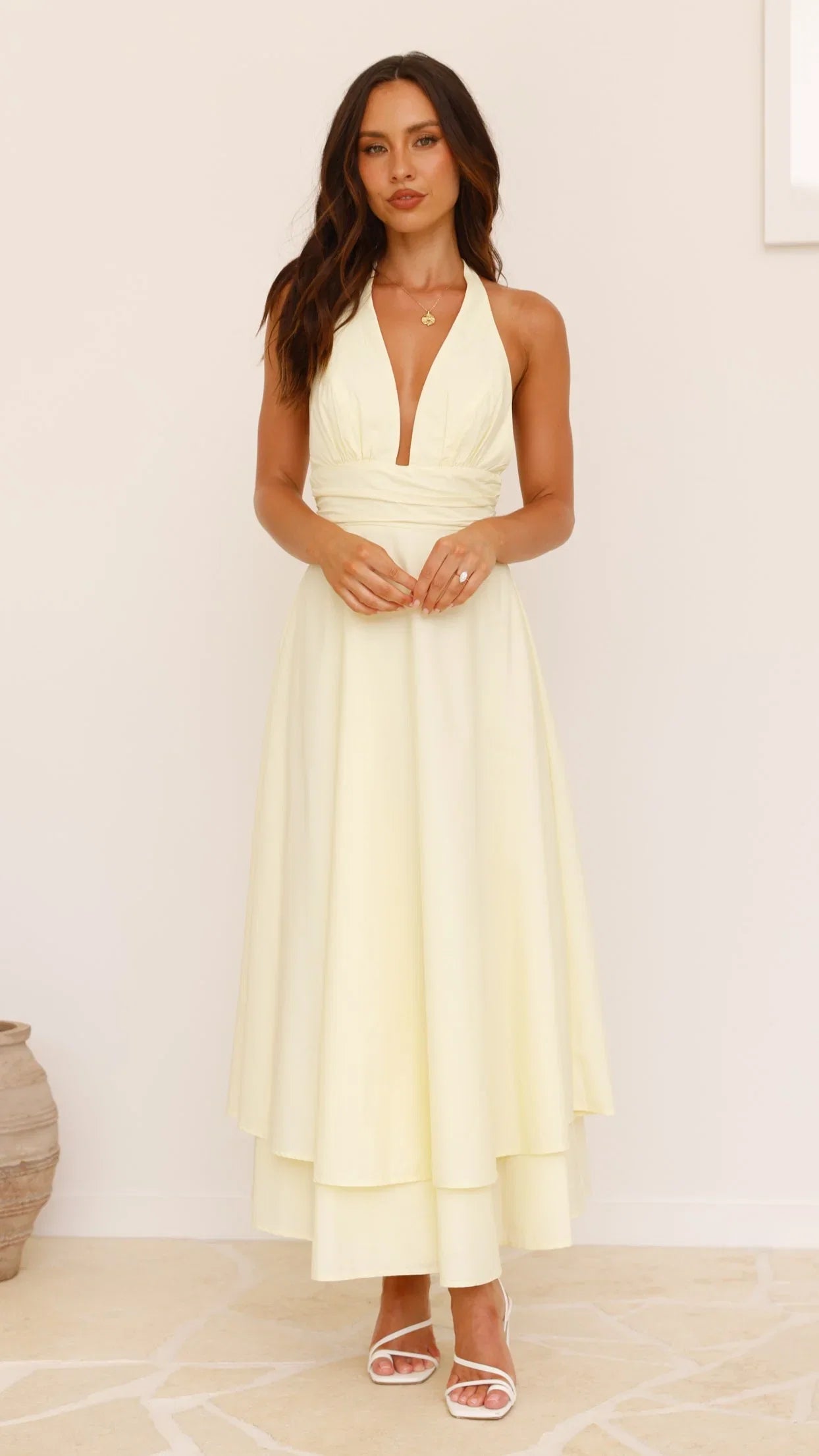 Kathy Halter Neck Maxi Dress Lemon