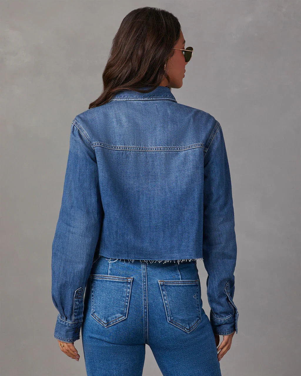 Jamie Cropped Denim Button Down Top