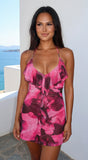 Fuchsia Bloom Floral Mesh Mini Dress Pink Multi