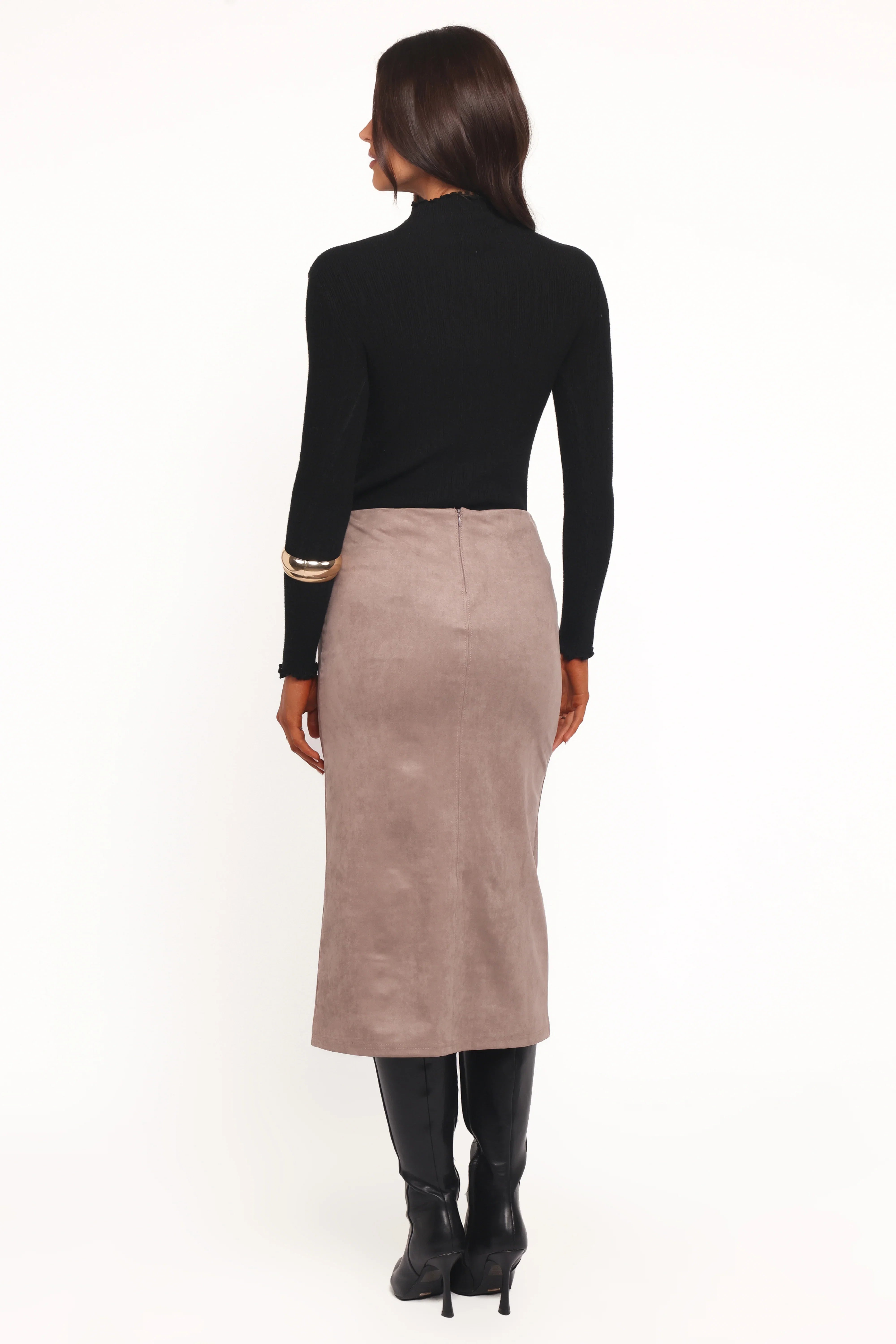 Una Suede Midi Skirt Mushroom