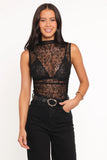 Gala Mock Neck Lace Top Black