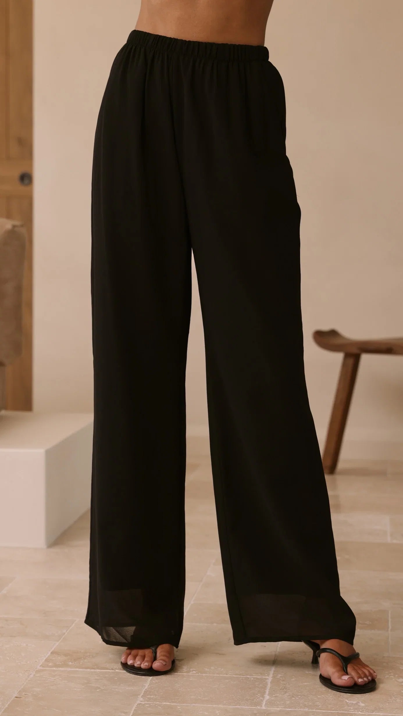 Zabrina Semi Sheer Strapless Top and Pants Set Black