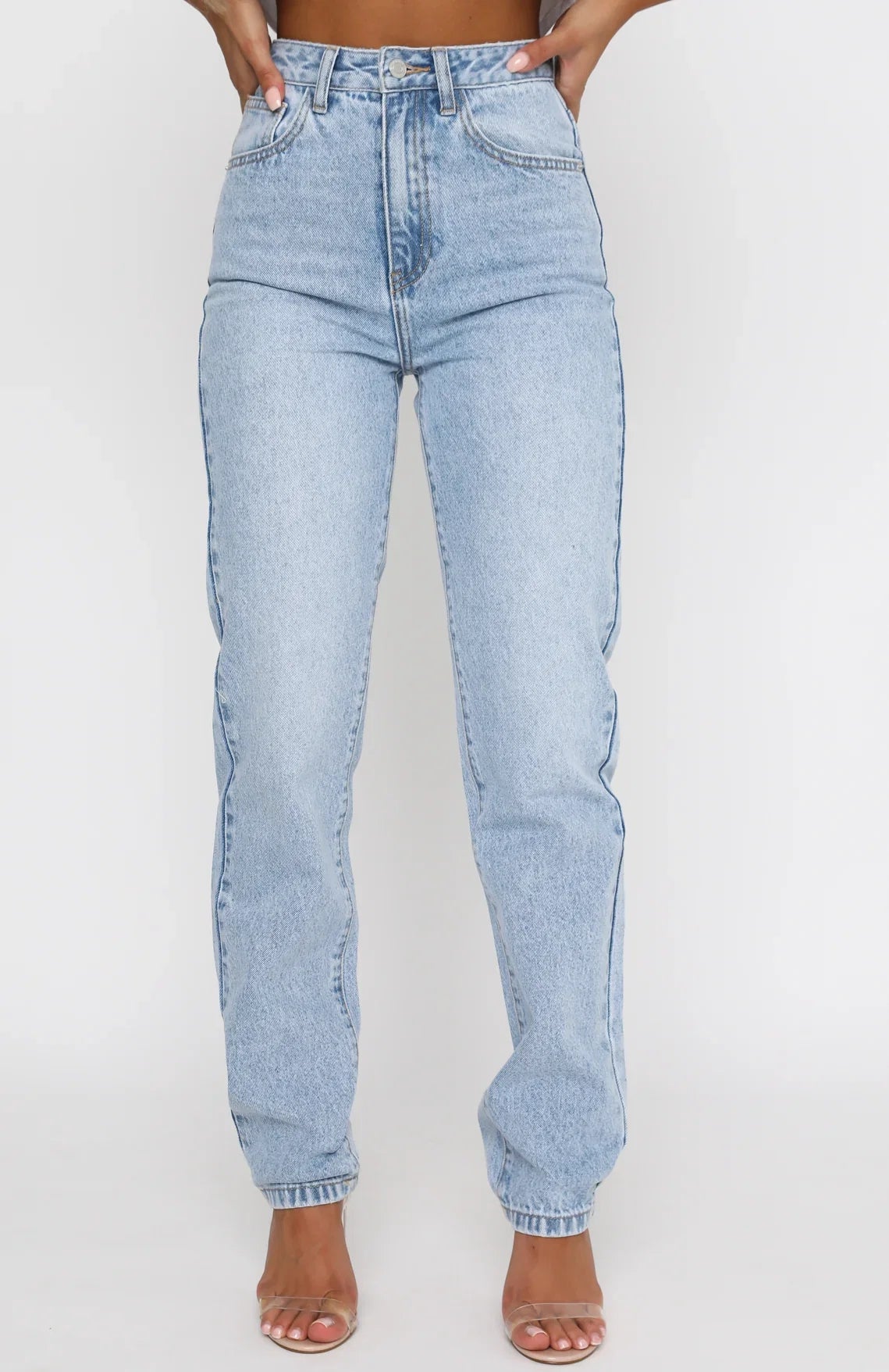 Whos That Girl Straight Leg Denim Jeans Washed Blue