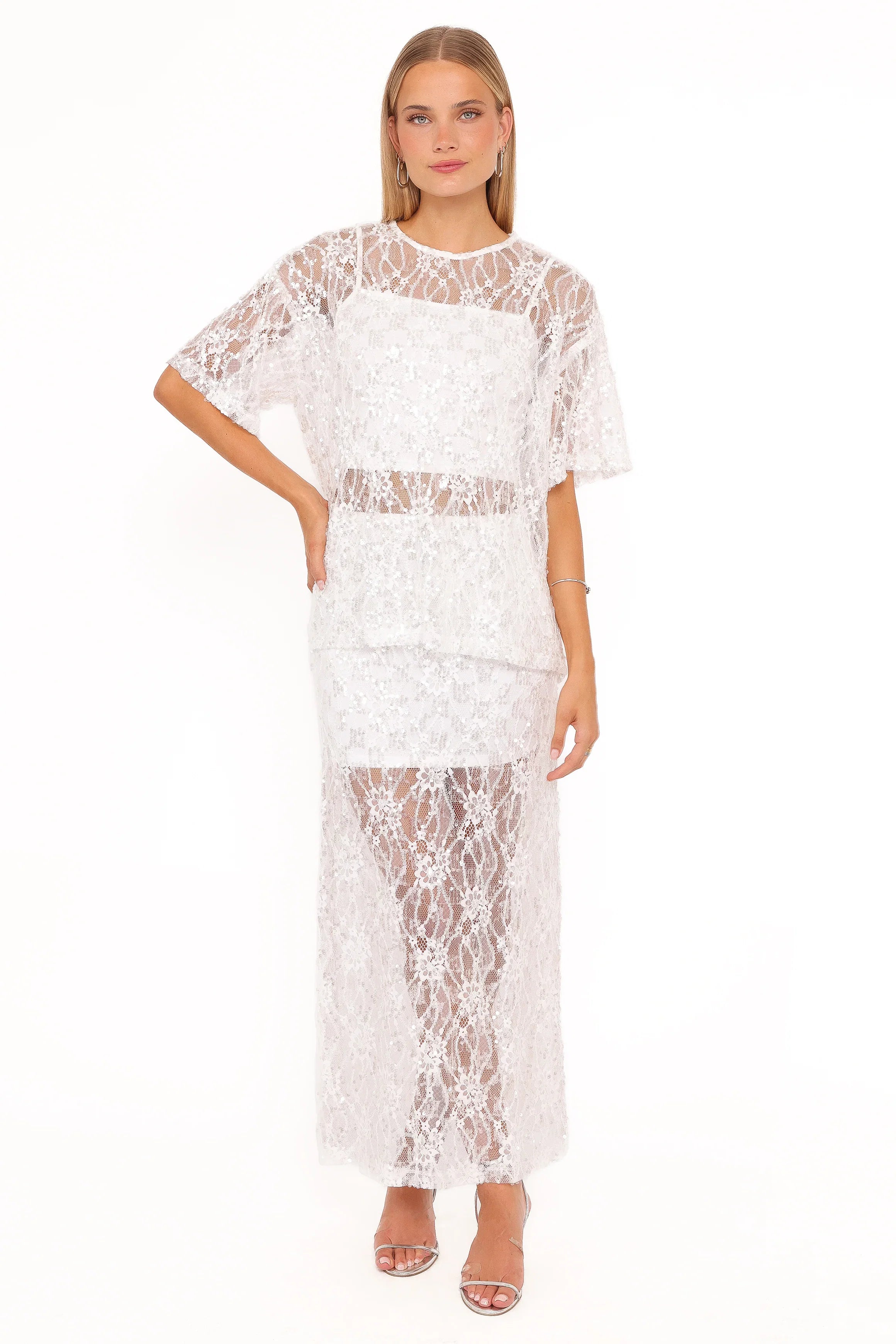 Yonder Sheer Lace Tee Top White