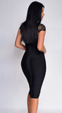 Makenna Lace Cap Sleeve Bandage Dress Black