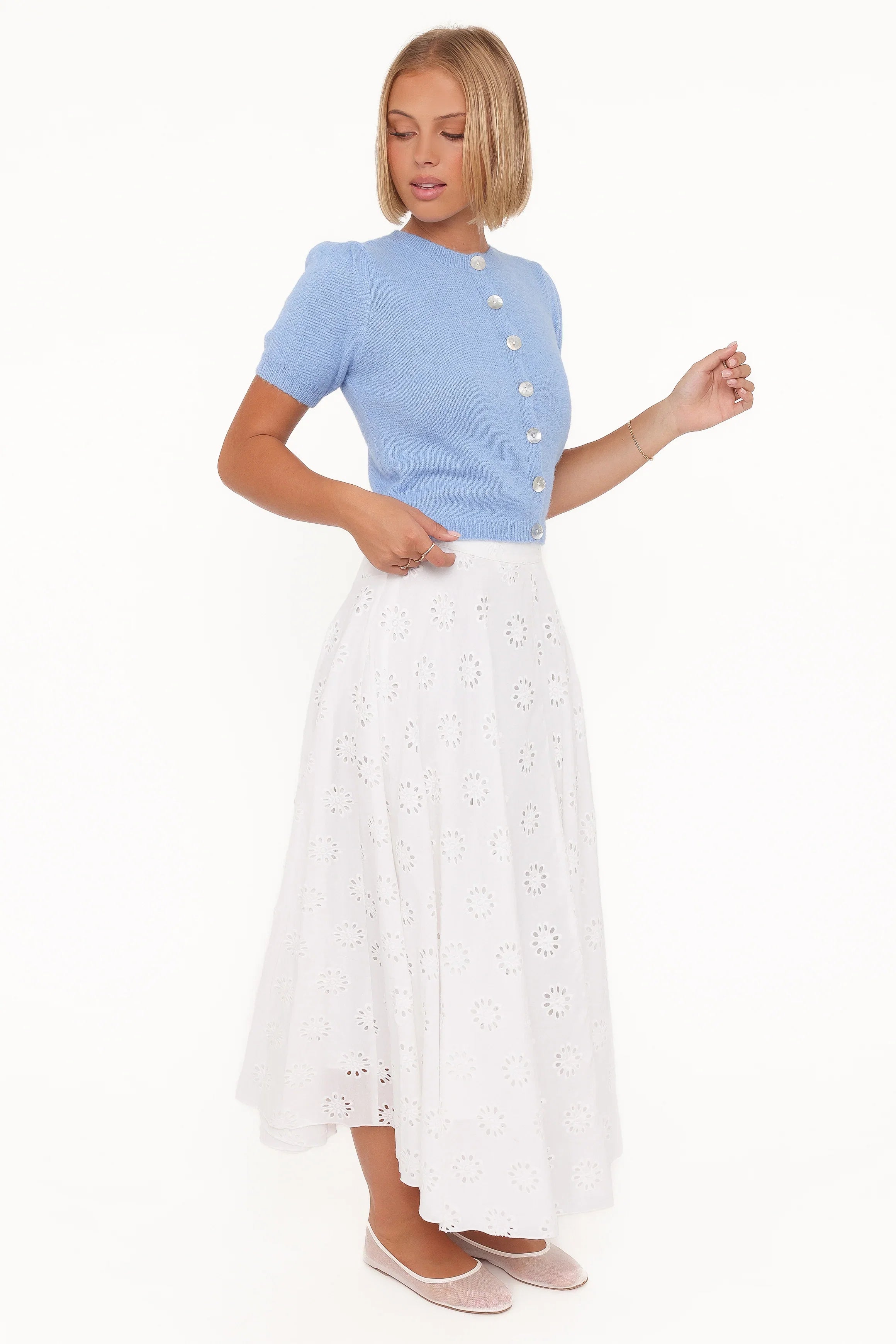 Varia Eyelet Maxi Skirt White