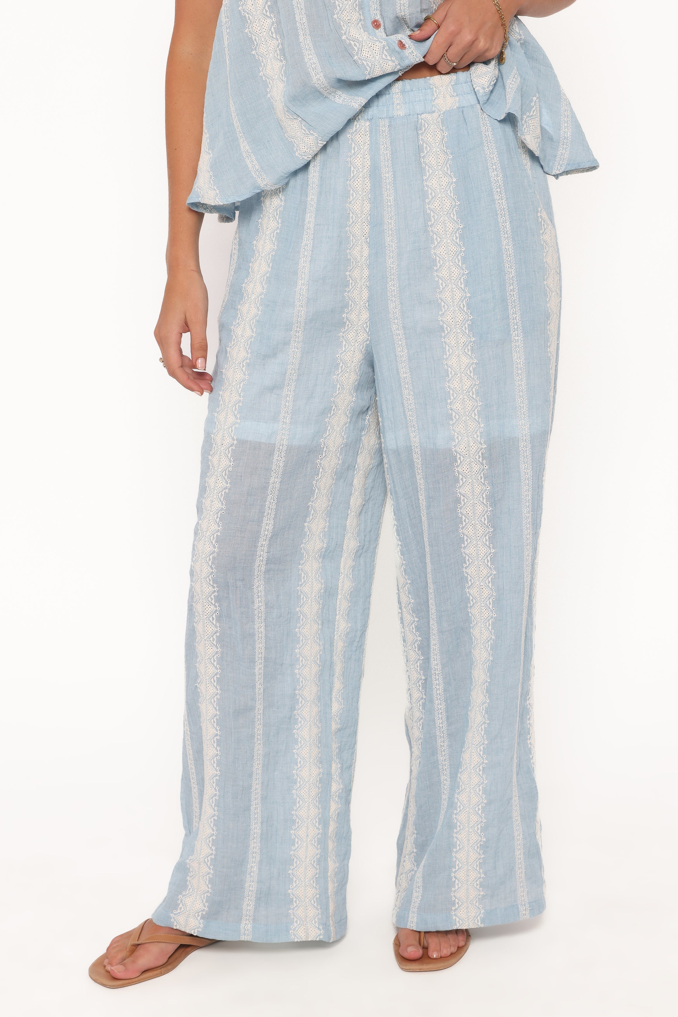 Mila Embroidered Pant Set Light Blue