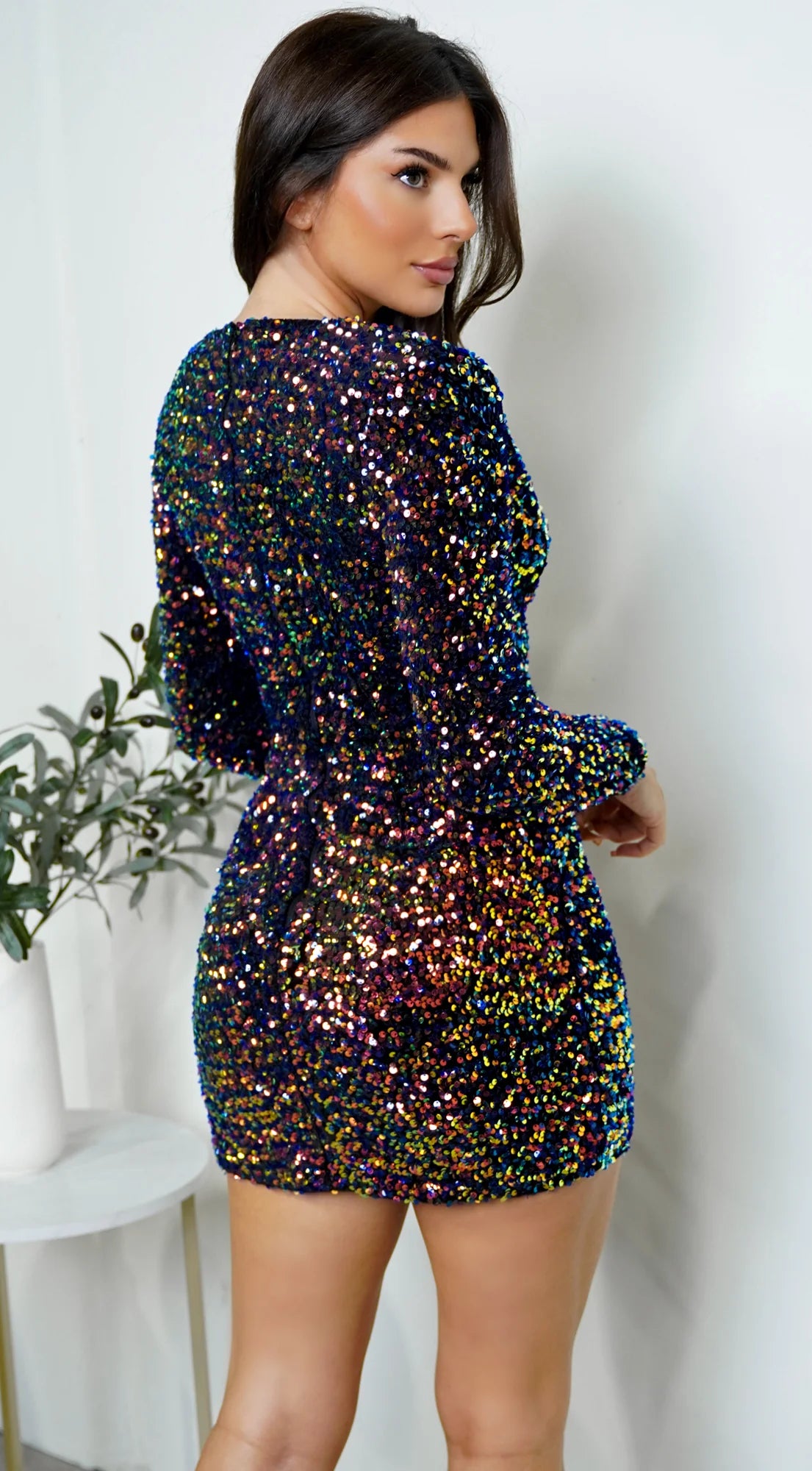 Verity Multi Color Sequin Mini Dress Navy