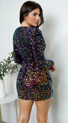 Verity Multi Color Sequin Mini Dress Navy