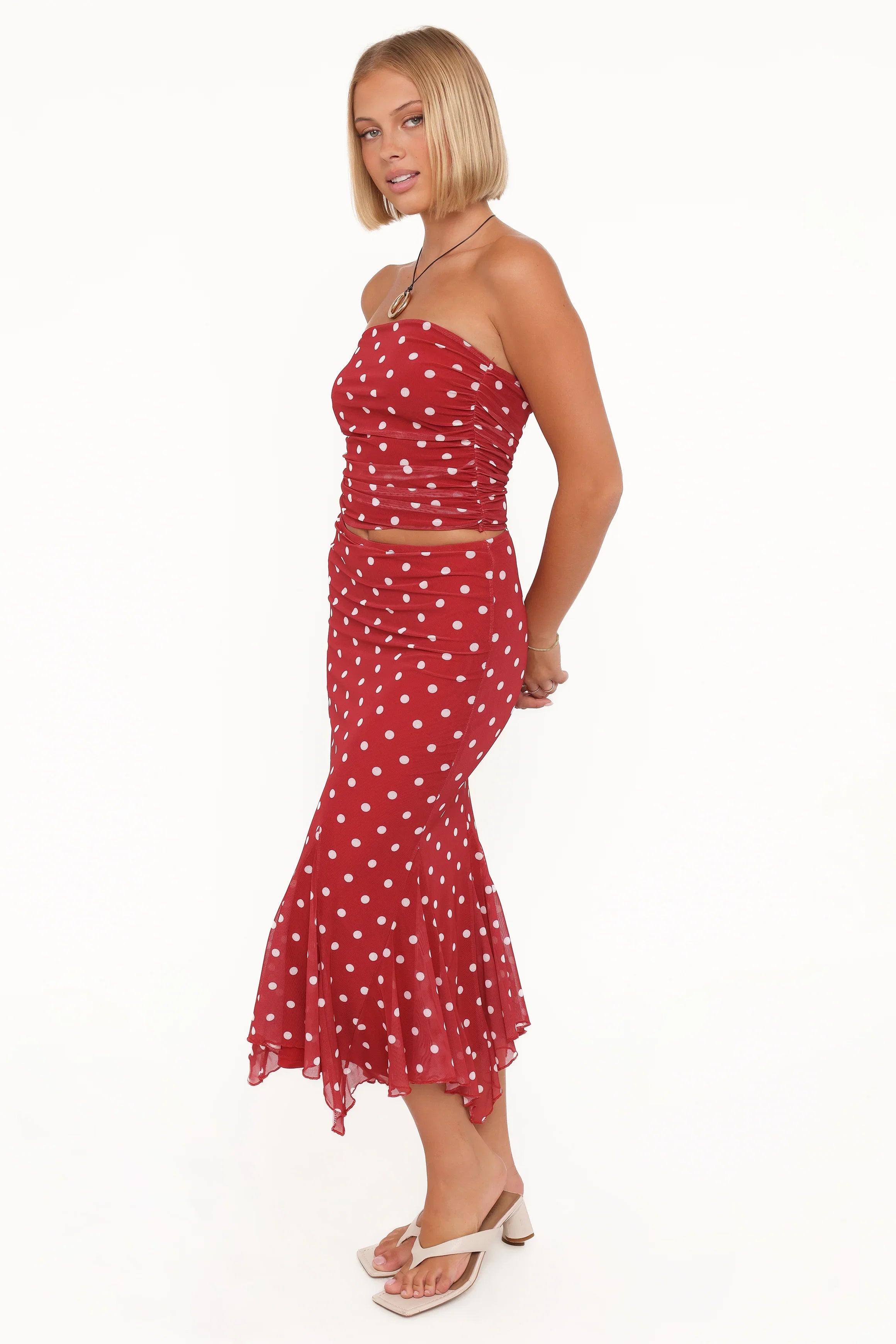 Tullia Mesh Midi Skirt Red Polka Dot