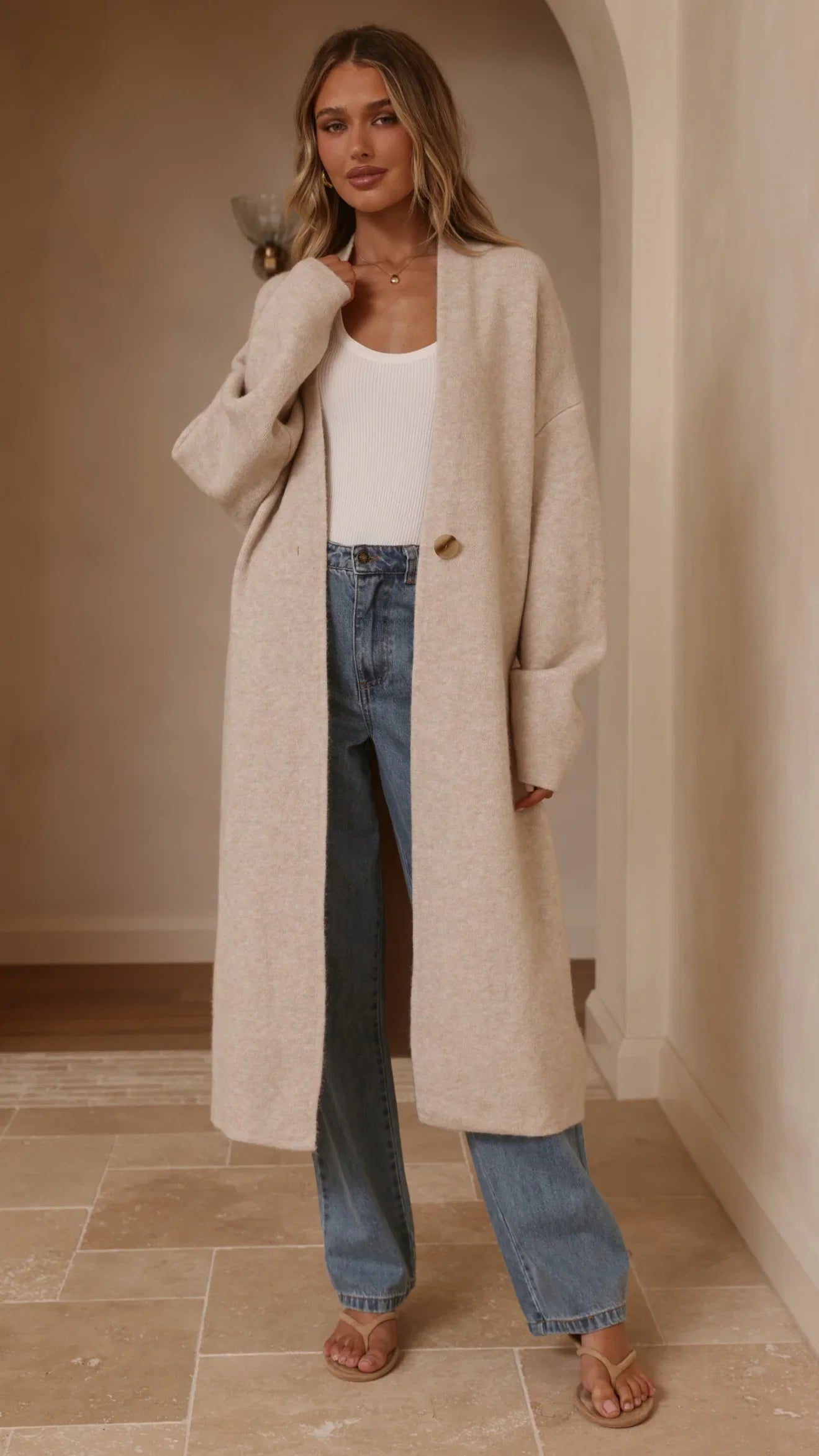 Romy Longline Cardigan Oat