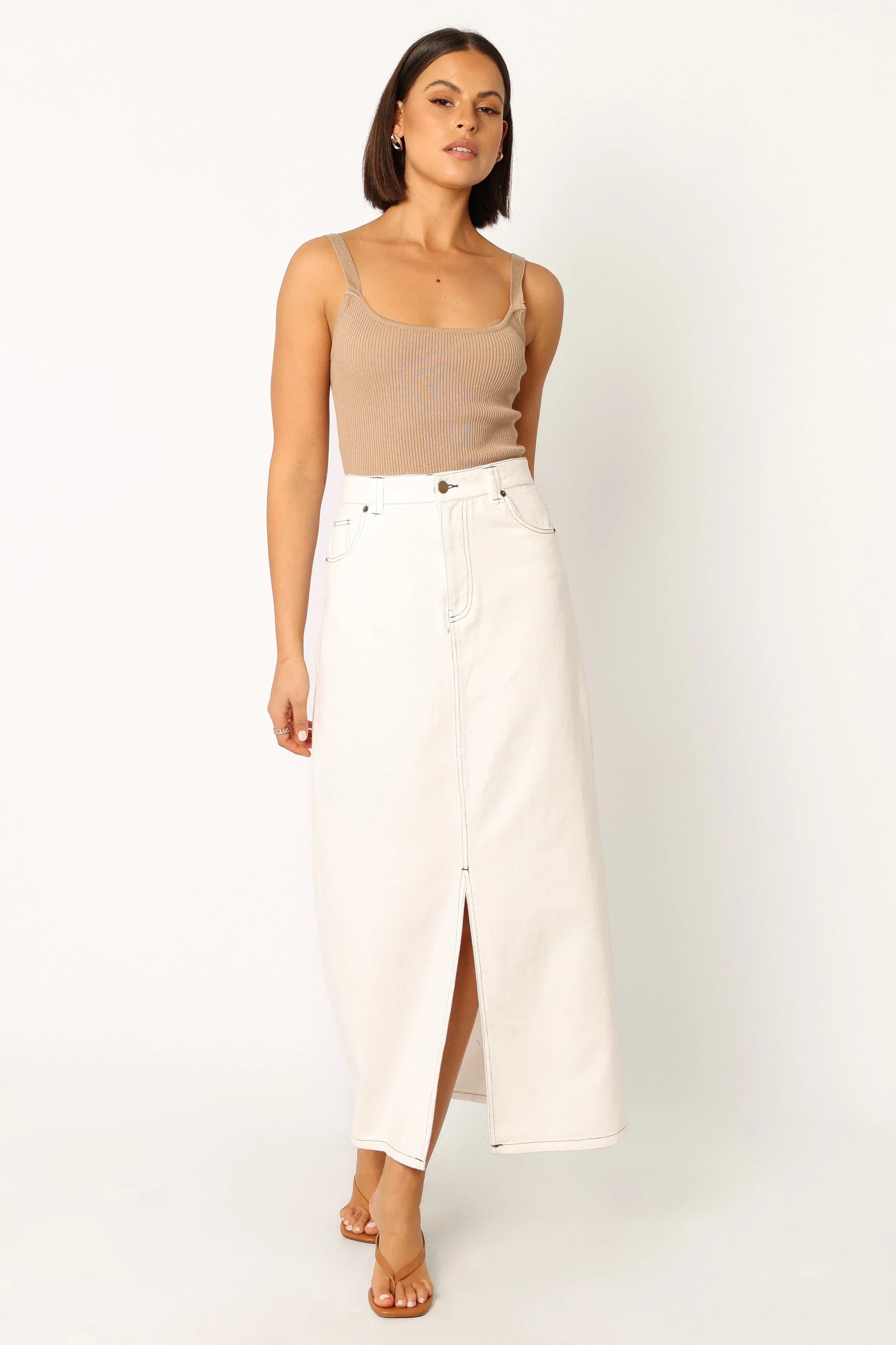 Rana Denim Midi Skirt White