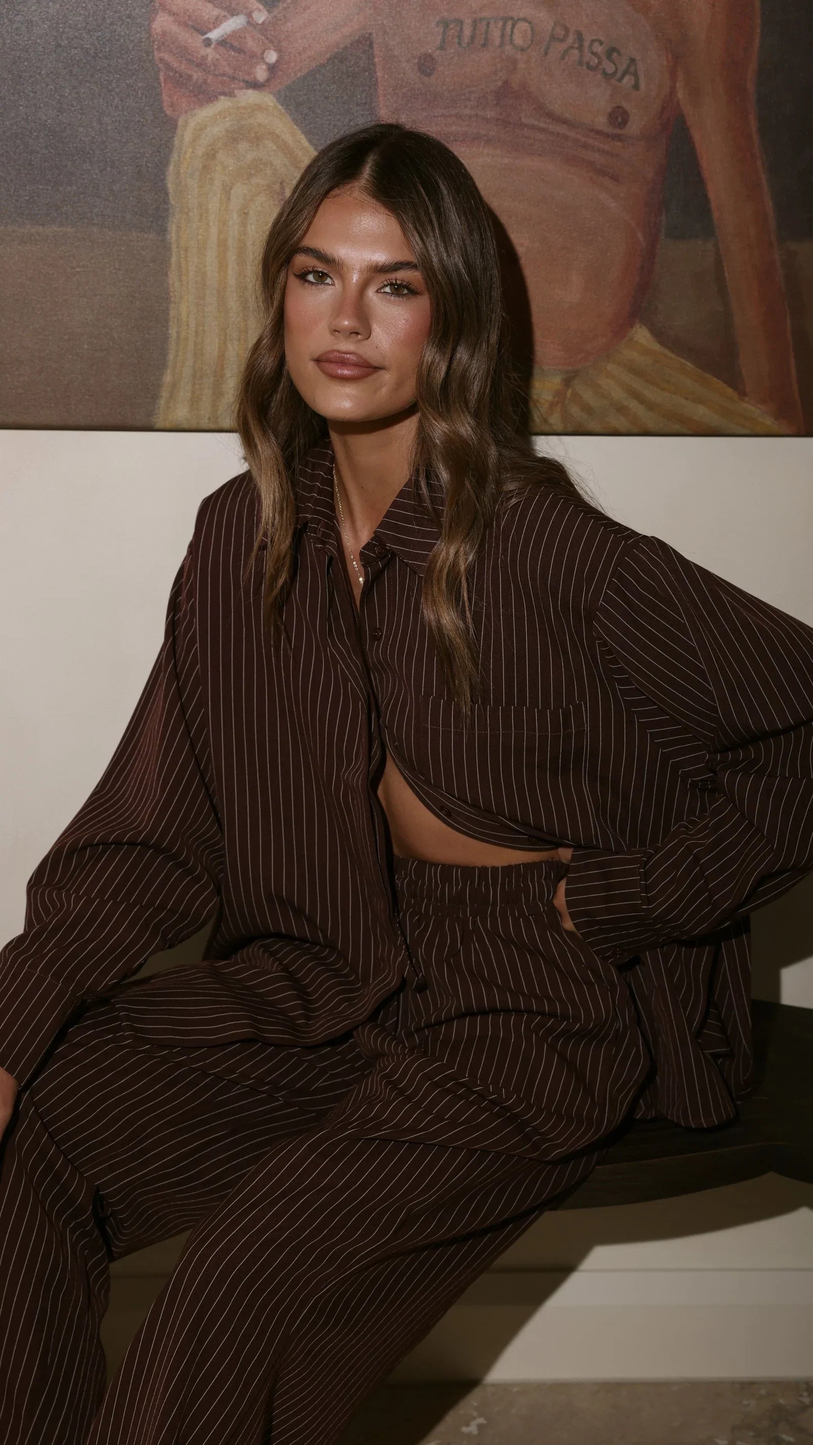 Zaila Long Sleeve Shirt Burgundy White Stripe