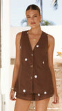 Hayley Vest and Shorts Set Chocolate White Polka Dot
