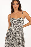 Achanti Pleated Maxi Dress White Black Floral