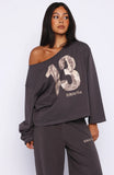 All A Dream Off Shoulder Oversized Long Sleeve Tee Charcoal