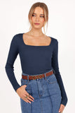 Shani Ribbed Knit Top Dusty Blue