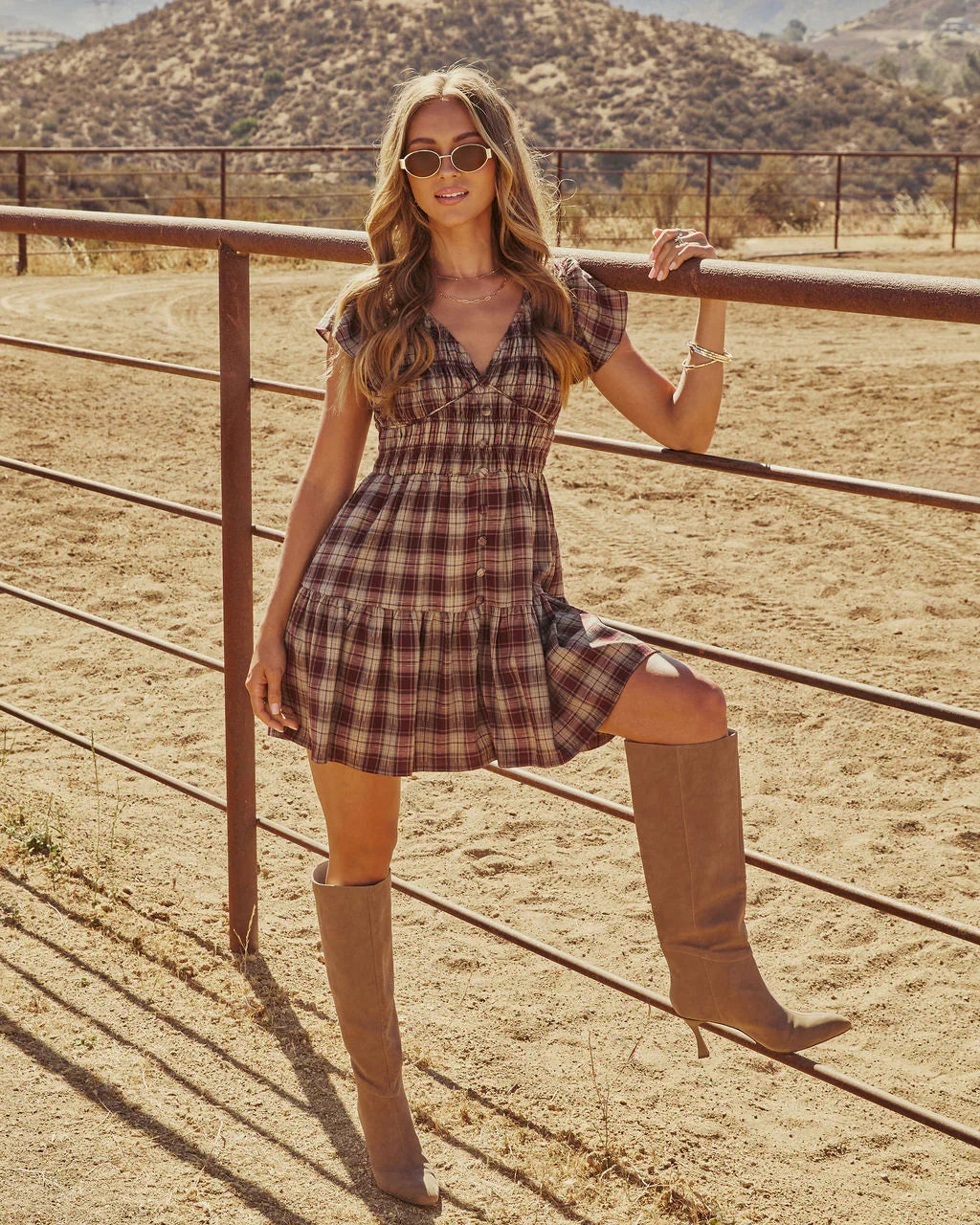 Peggie Smocked Plaid Mini Dress