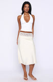 For A Long Time Lace Trim Midi Skirt Cream