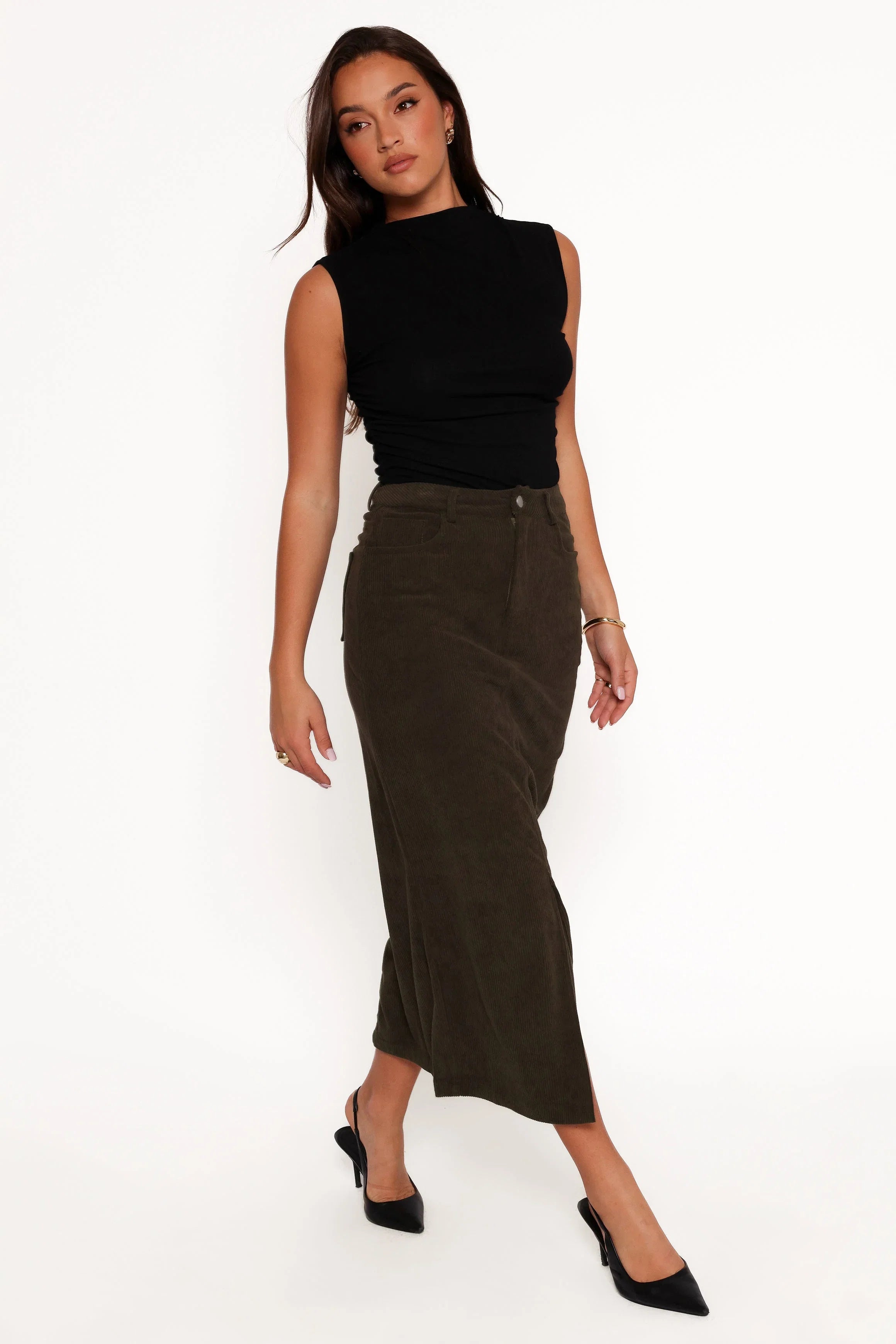Myra Corduroy Midi Skirt Olive