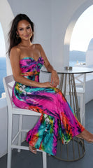 Sayla Multi Print Color Strapless Jumpsuit Pink Multi