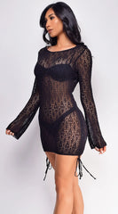 Crete Black Eyelet Knit Sheer Cover Up