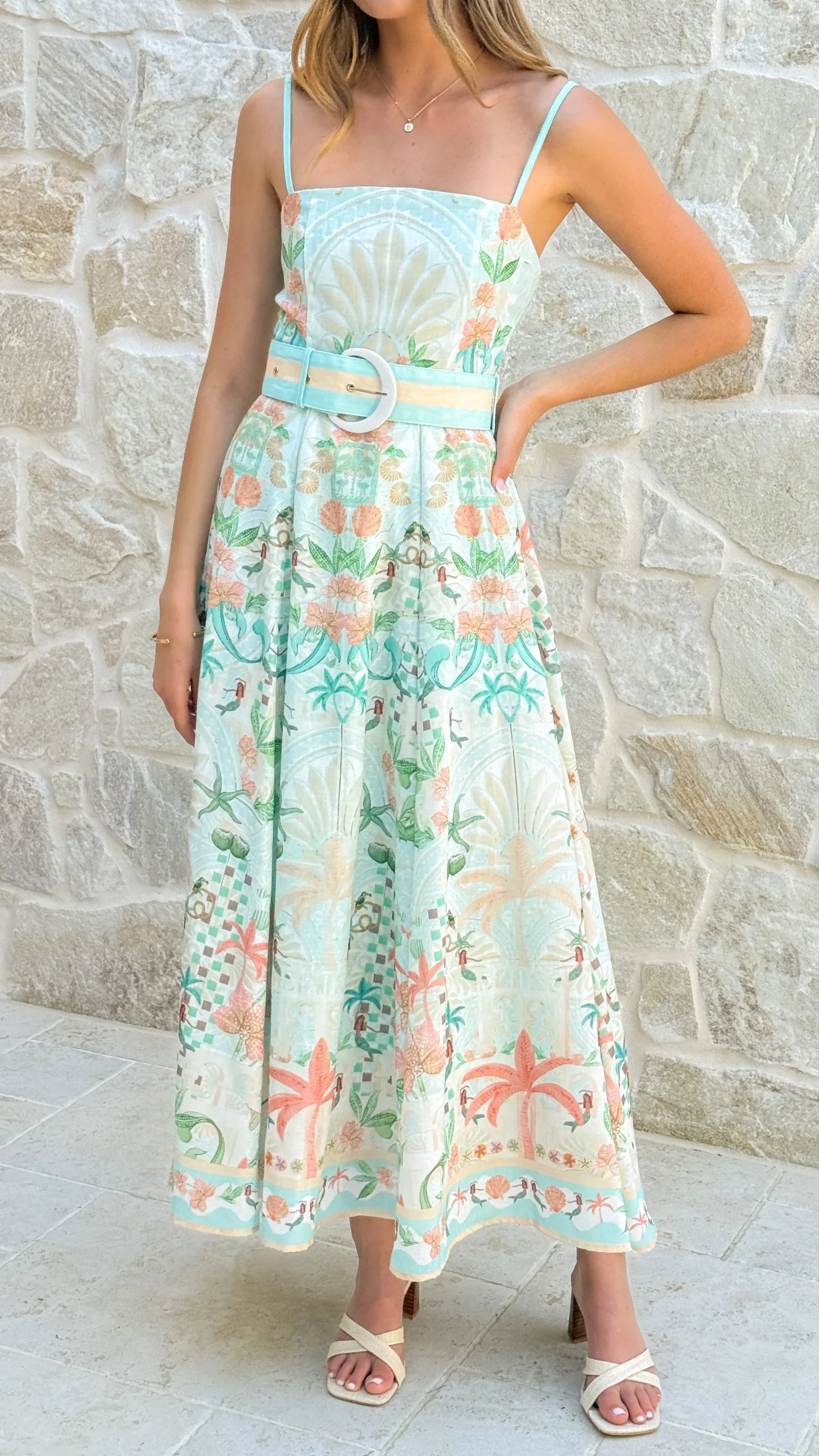 Nellie Midi Dress Aqua Aurora Print