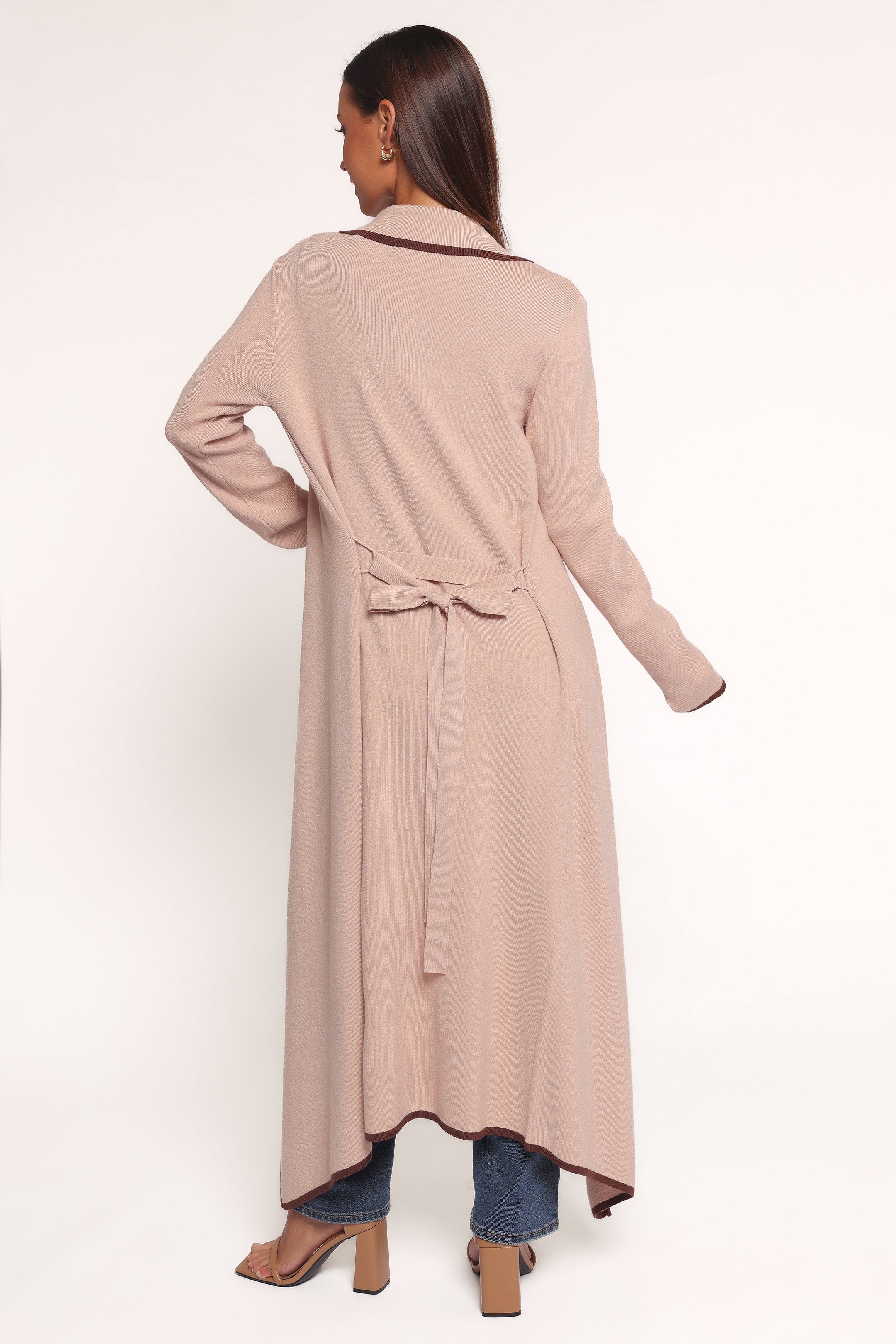 Vallis Contrast Trim Long Cardigan Beige