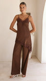 Hayleigh Asymmetrical Top and Pants Set Chocolate Lace