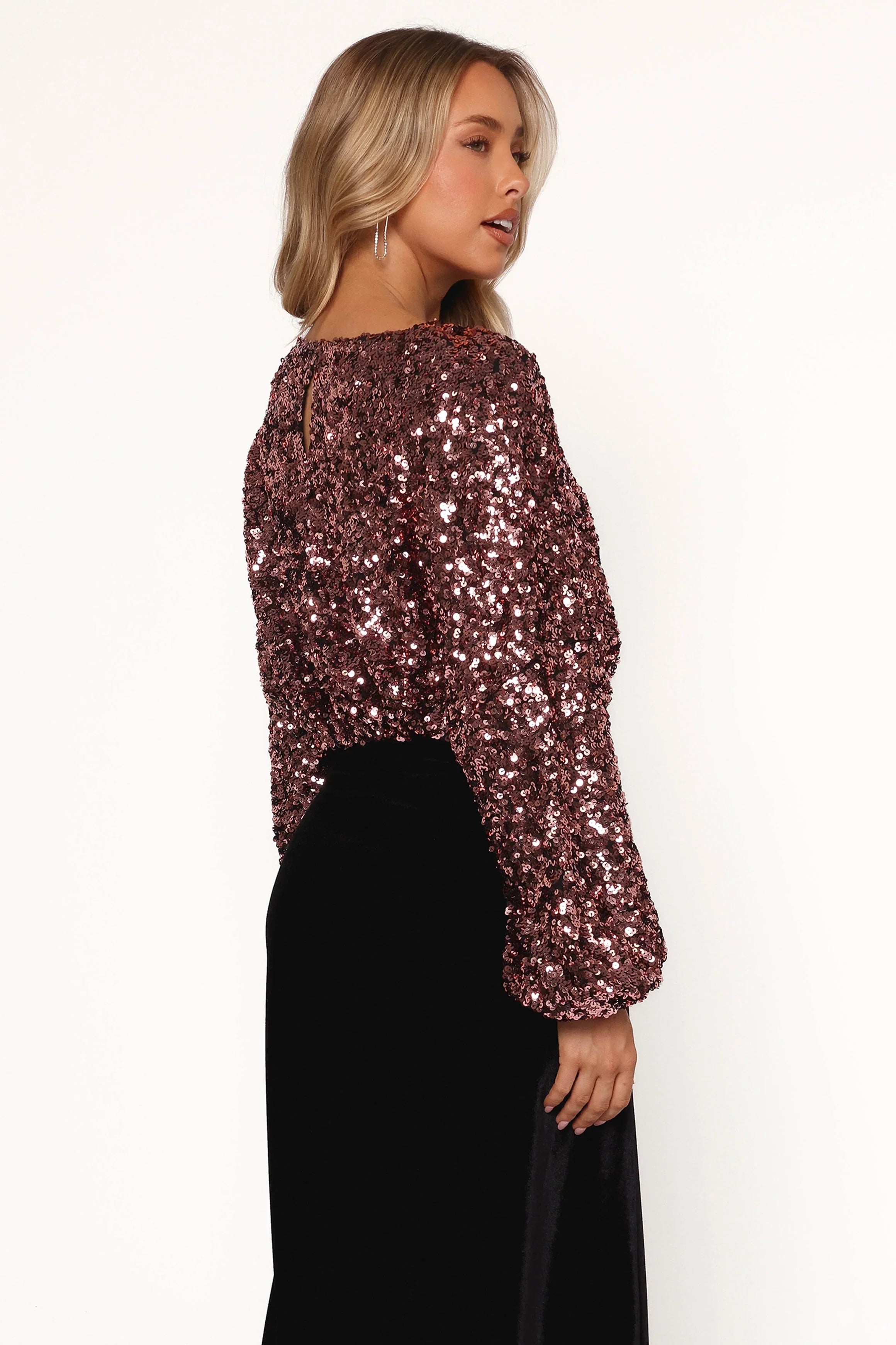 Adelina Sequin Top Black Rose