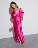 Theia Satin V Neck Maxi Dress