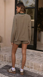 Flossie Long Sleeve Top and Shorts Set Beige Green Stripe