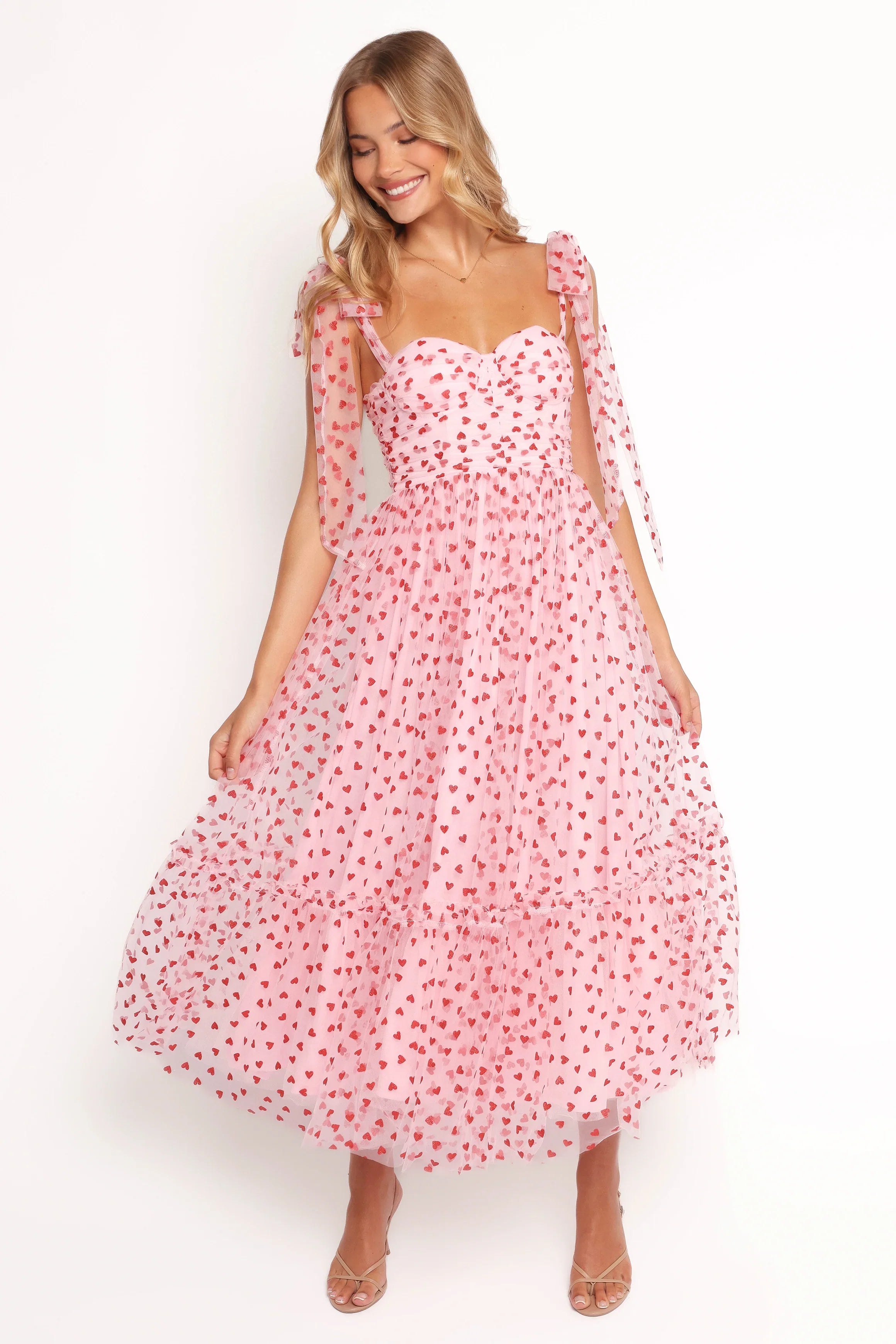 Floret Midi Dress Red Hearts