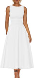 Boat Neck Sleeveless A Line Maxi Dress Ruffle Flowy Casual Long Dresses