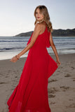 Gia Pleated Halterneck Maxi Dress Red