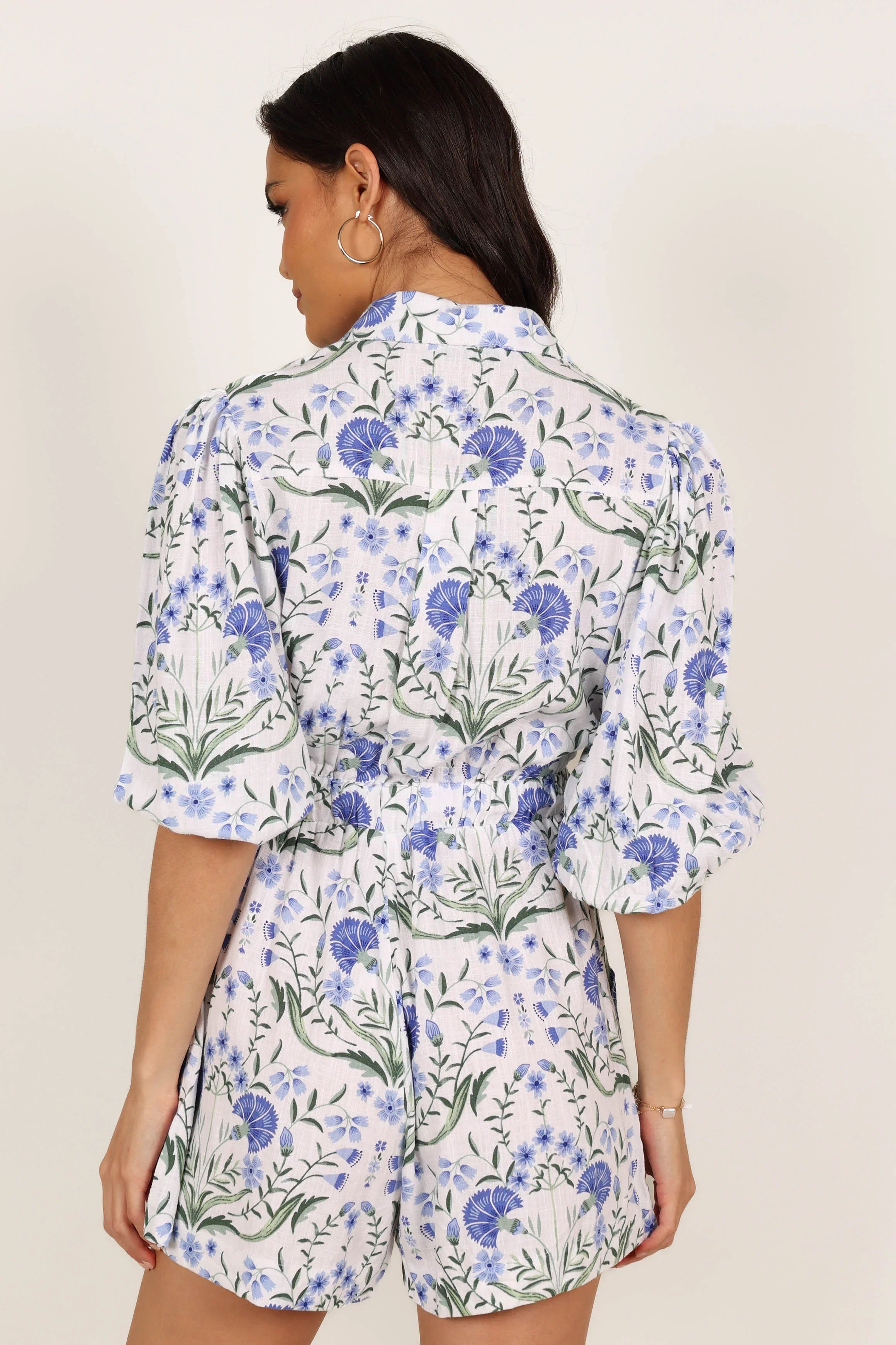 Annie Linen Romper Blue Floral