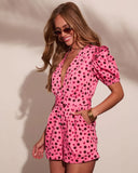 Honey Speckle Belted Cotton Polka Dot Romper