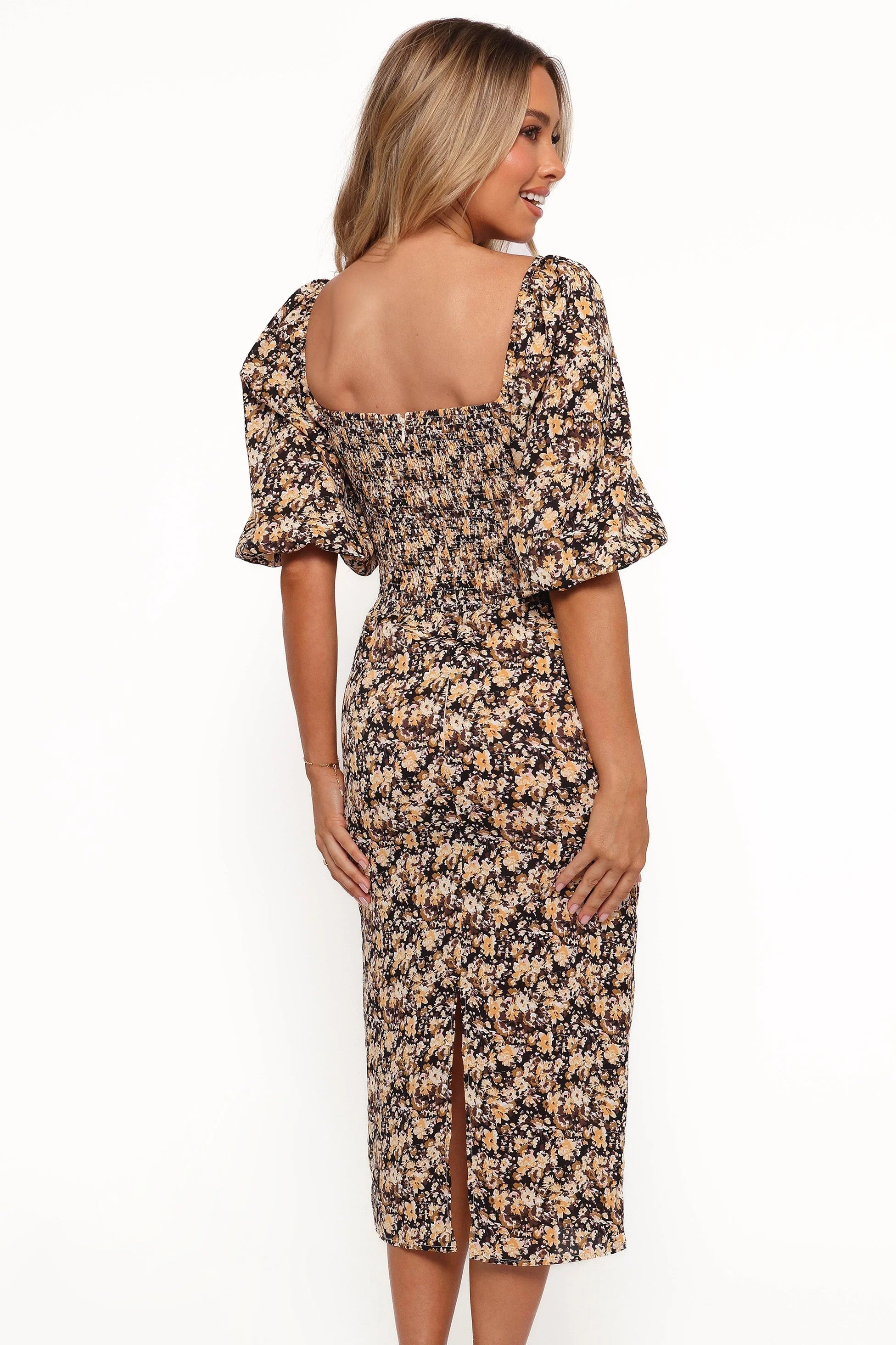 Oona Midi Dress Black Ditsy Floral