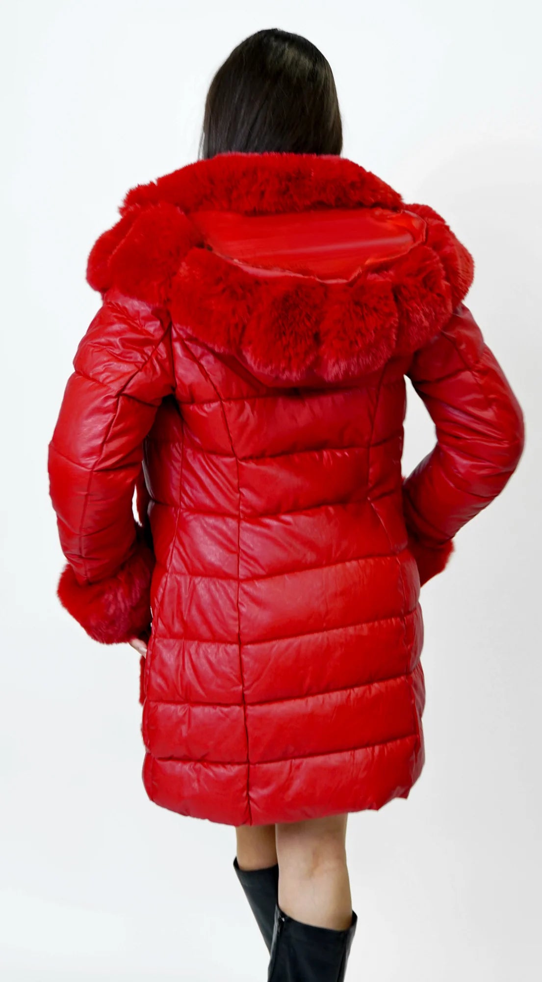 Glacier PU Puffer Fur Jacket Red