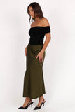 Nellie Satin Midi Skirt Olive