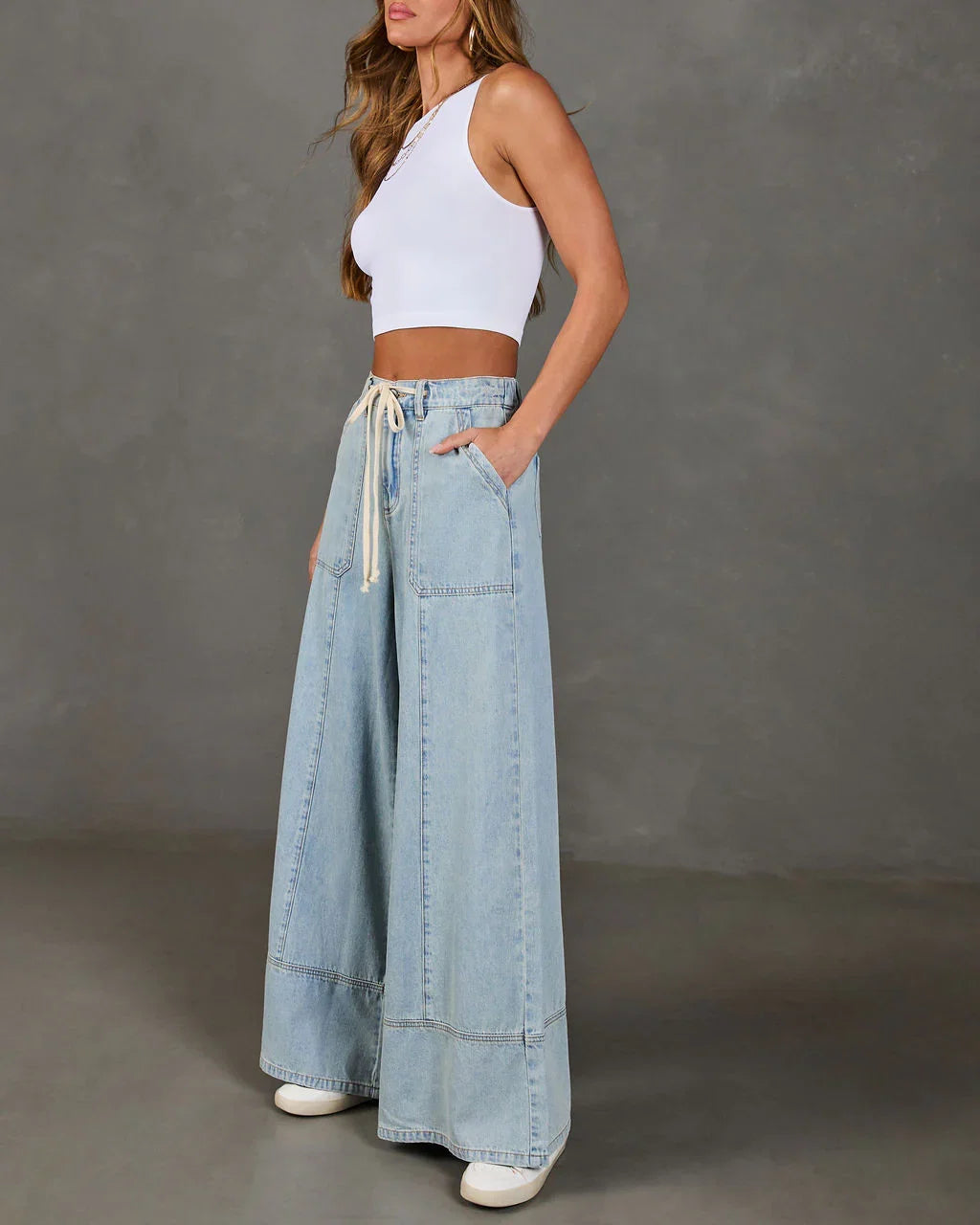 Shonna Stretch High Rise Wide Leg Drawstring Jeans