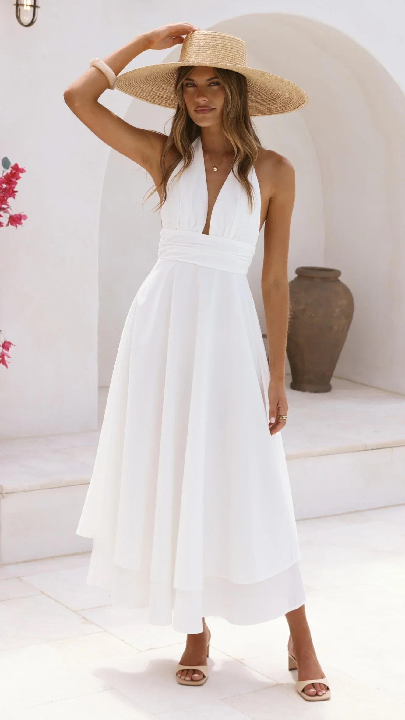 Kathy Halter Neck Maxi Dress White