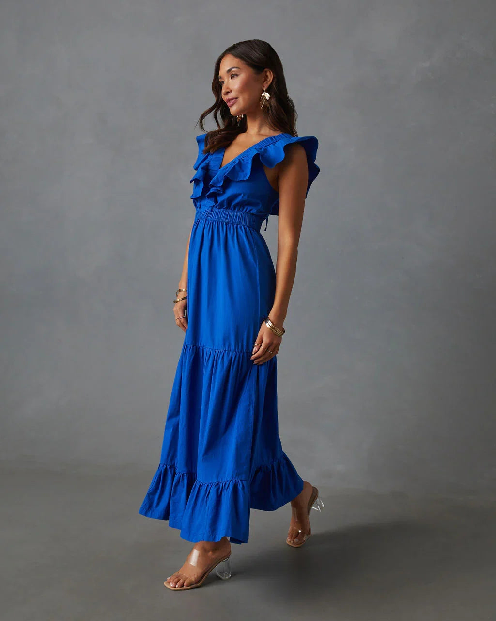 Minerva Tiered Ruffle V Neck Maxi Dress