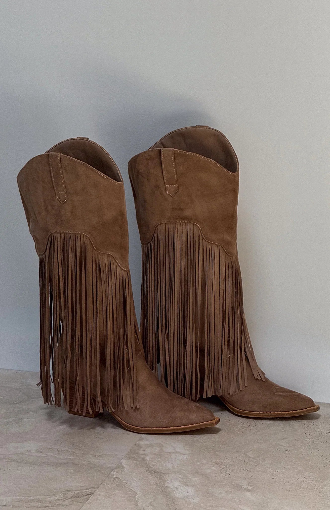Iniko Cowboy Boot Taupe Faux Suede