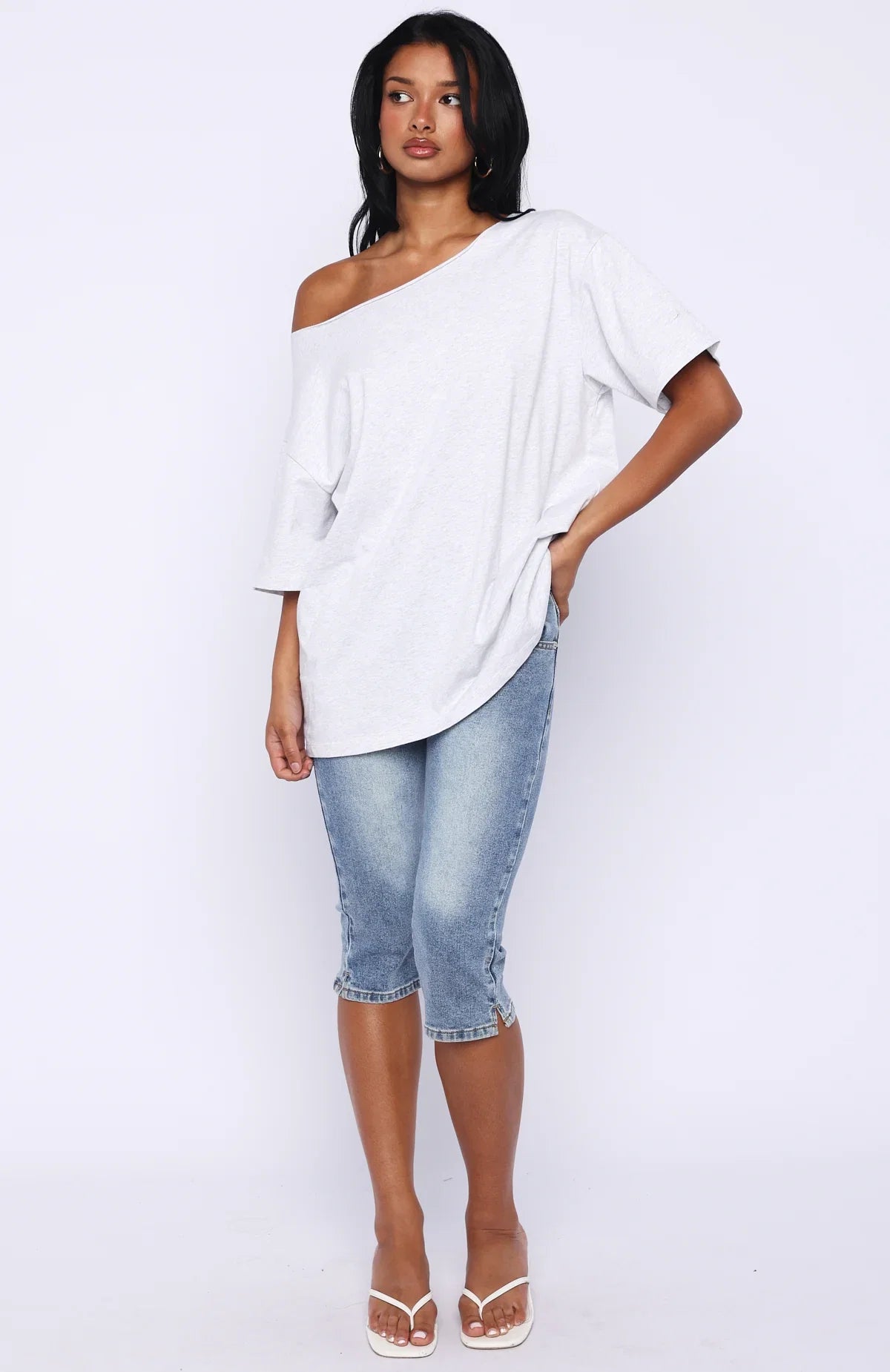 Give Me Options Off Shoulder Tee Light Grey Marle